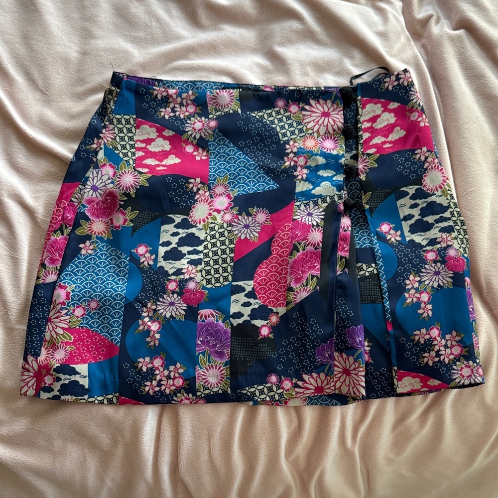 Zara Floral Patchwork Mini Skirt - Blue and Pink